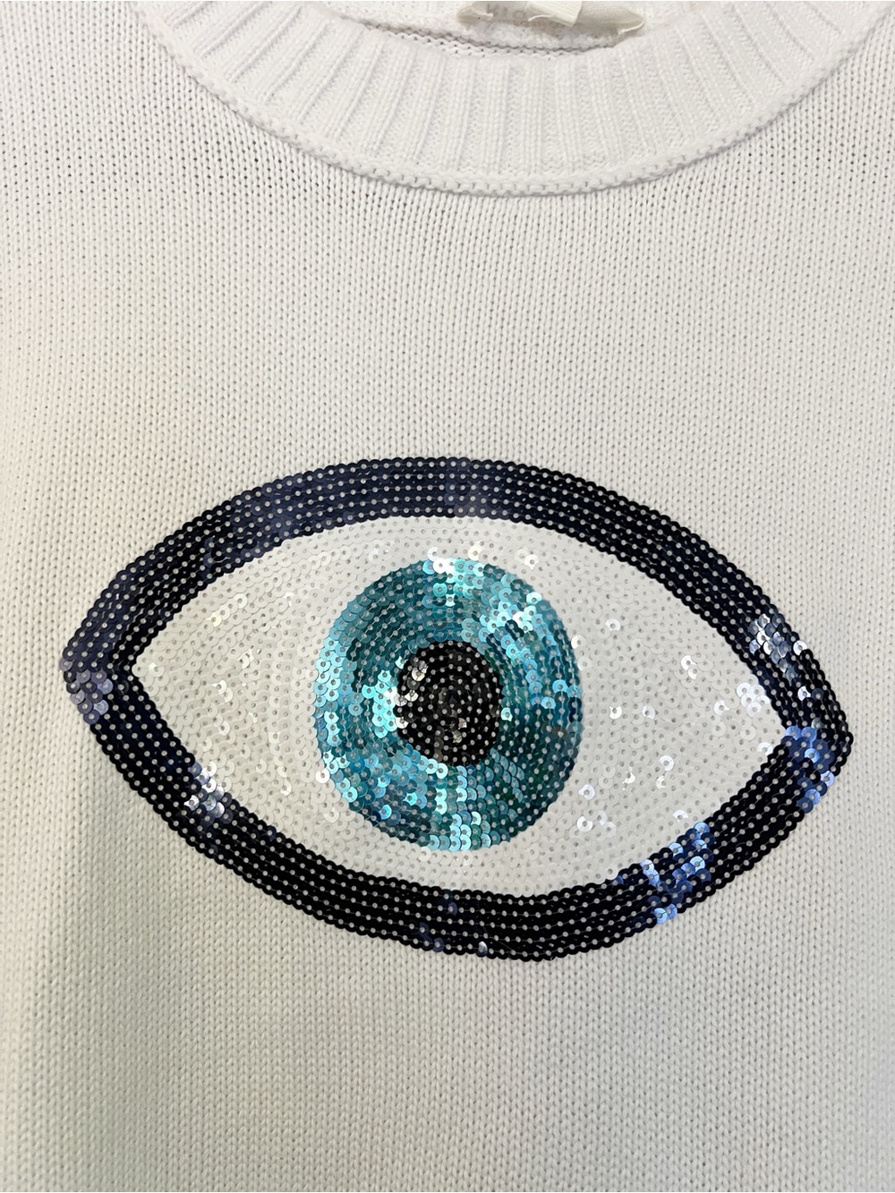 NWT Rio & Rian Drop Shoulder Sequin Evil Eye Sweater Oversized Small - Picture 4 of 4